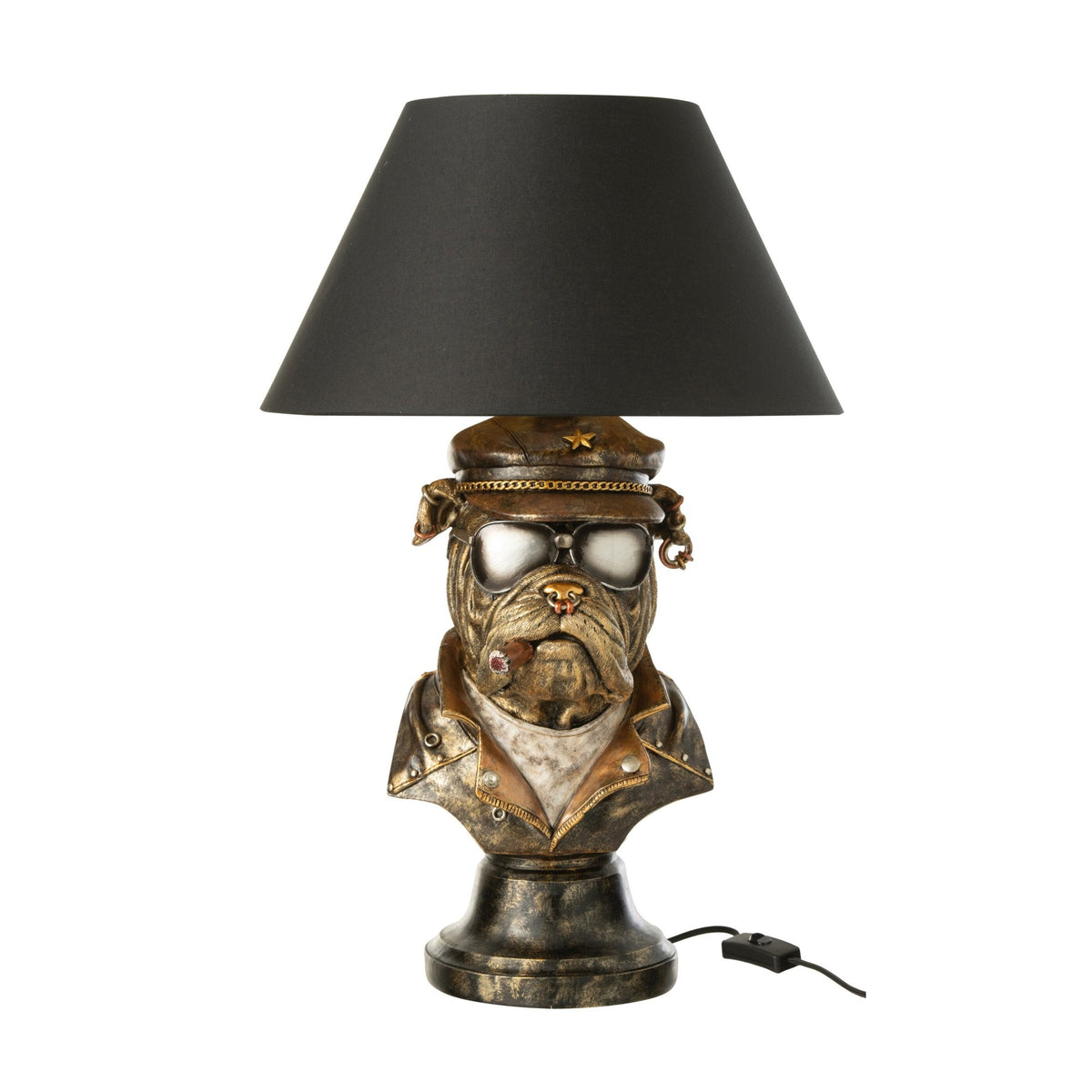 Lampe à poser bouledogue en polyrésine marron antique