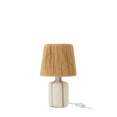 Lampe à poser rayée en céramique naturel et blanc, petit modèle