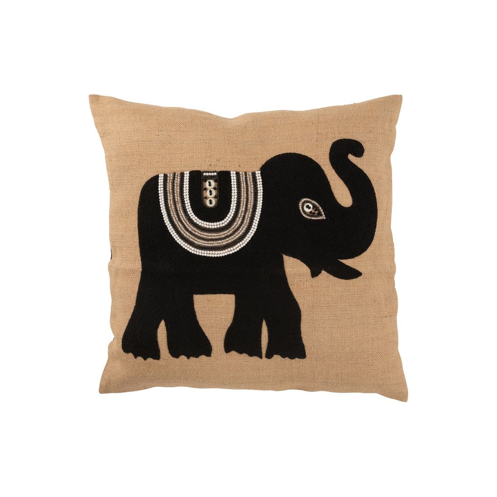 Coussin Éléphant Textile Naturel/Noir Grand | Designix -     - https://designix.fr