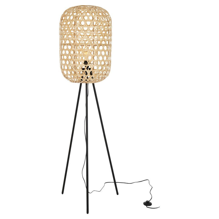 Lampe sur trépied rond en bambou et métal naturel/noir | Designix -     - https://designix.fr