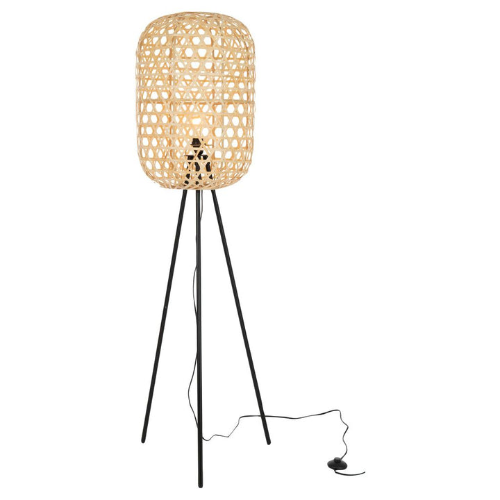 Lampe sur trépied rond en bambou et métal naturel/noir | Designix -     - https://designix.fr