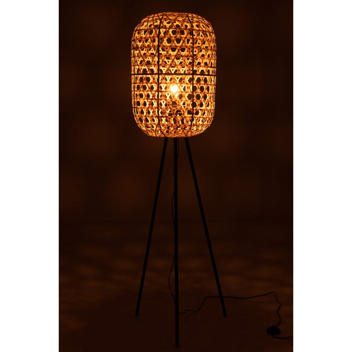 Lampe sur trépied rond en bambou et métal naturel/noir | Designix -     - https://designix.fr