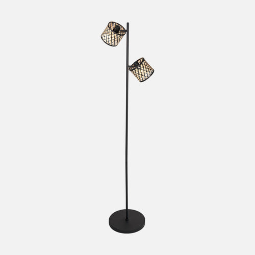 Lampadaire 2 spots bambou orientables, tige noire H 150 cm | Bambus
