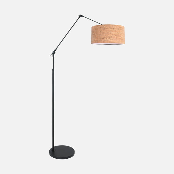 Lampadaire arc liseuse, abat-jour liège Ø 40 cm orientable, salon | Korvik