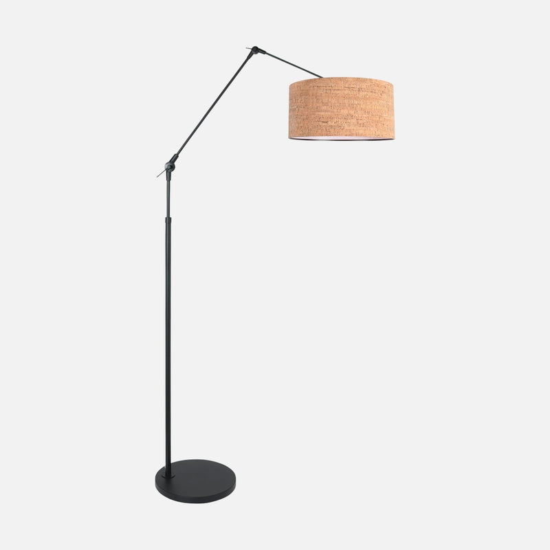 Lampadaire arc liseuse, abat-jour liège Ø 40 cm orientable, salon | Korvik