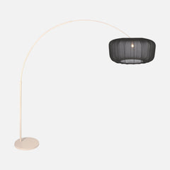 Lampadaire arc moderne, abat-jour voile noir & base crème Ø 60 cm | Soléa