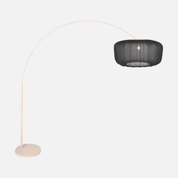 Lampadaire arc moderne, abat-jour voile noir & base crème Ø 60 cm | Soléa
