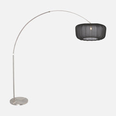lampadaire arc réglable, abat-jour voile noir & pied acier brossé | Stévia