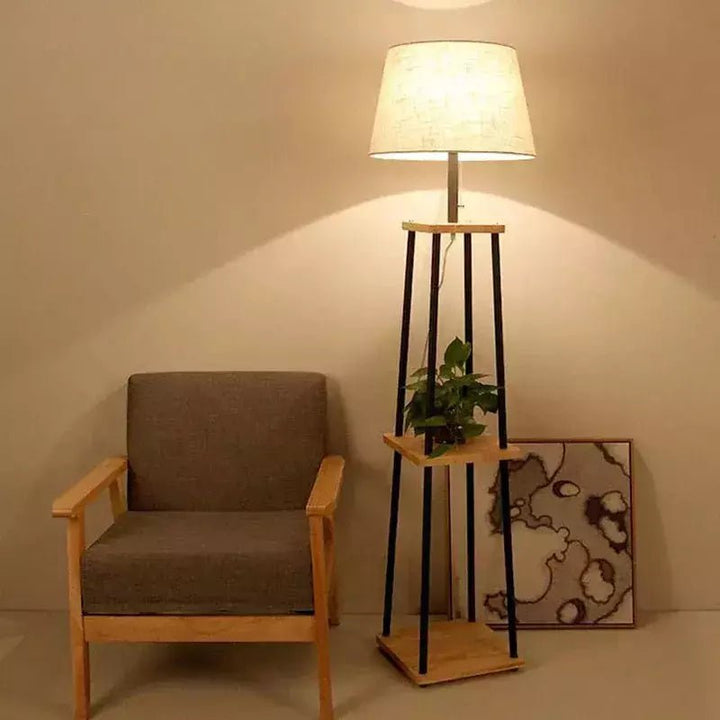 Lampadaire Bois et Noir | Charme Contrasté - Designix Lampadaire