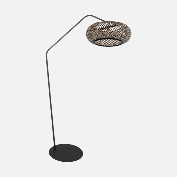 Lampadaire liseuse bambou, arc déporté à abat-jour tressé | Anne