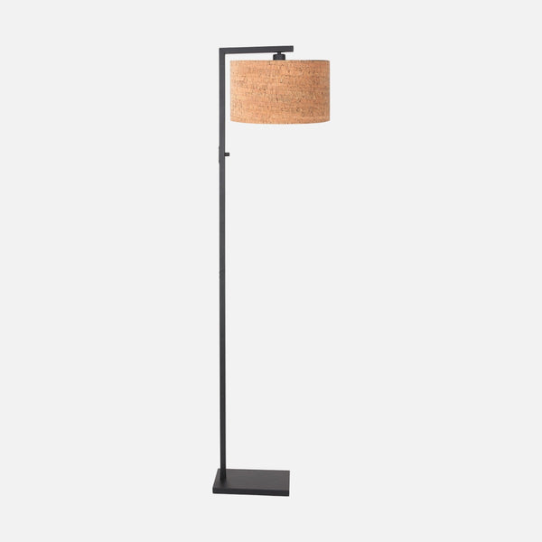 Lampadaire scandinave noir, abat-jour liège, liseuse salon | Stang