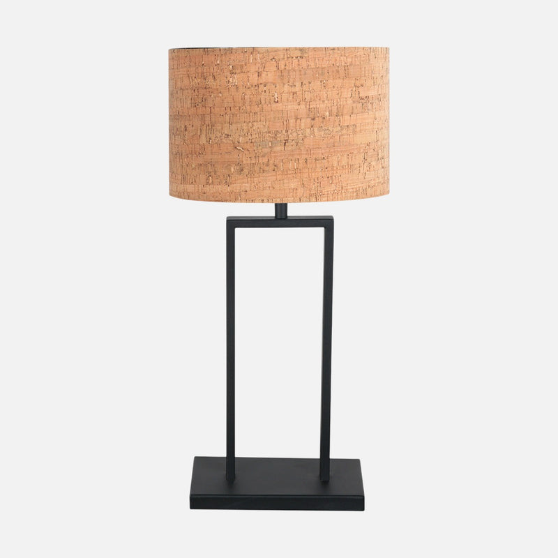 Lampe à poser scandinave, abat-jour liège & cadre métal noir | Norsk
