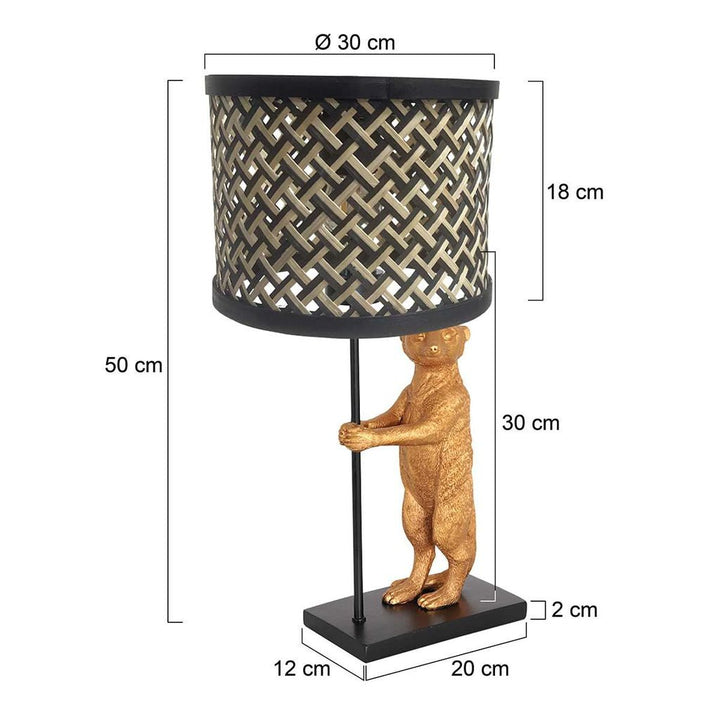 Lampe Animaux Or Bambou Noir | Suricate - Designix Lampe de chevet