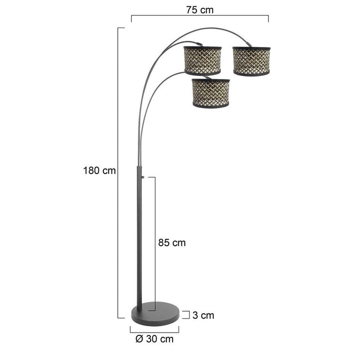 Lampe Arc 3 Lumières Bambou Noir | Yale - Designix Lampadaire