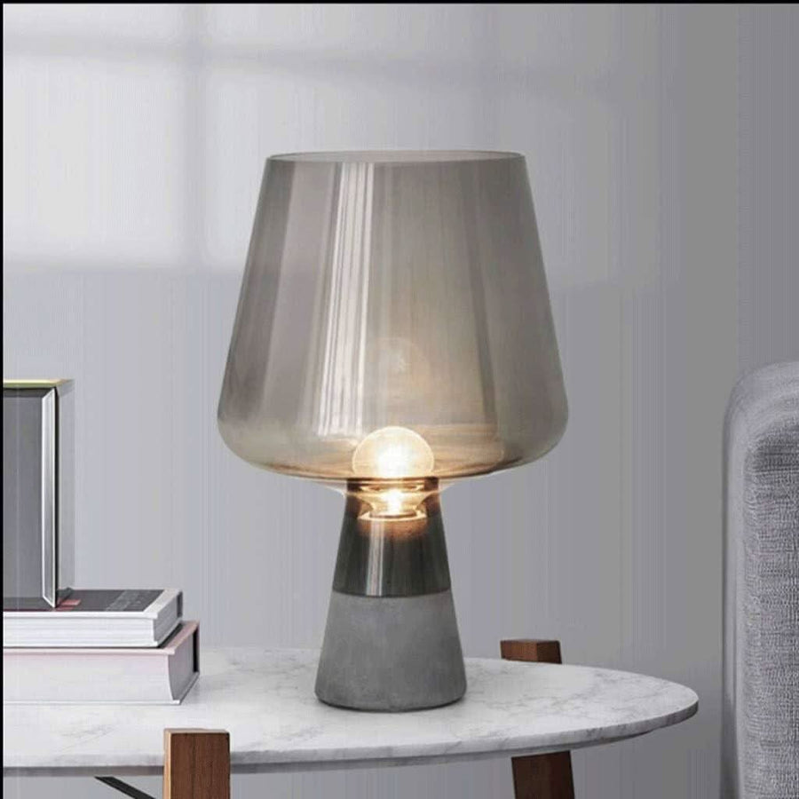 Lampe Art Deco Verre et Béton | Silhouette Urbaine - Designix Lampe de chevet Petite | 20x30cm Gris Fumé
