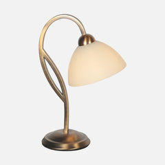 lampe de chevet marbre crème, verre soufflé & pied bronze, à variateur | Anthea