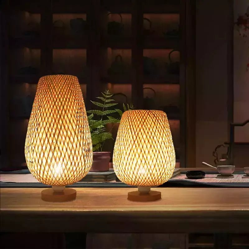 Lampe en Rotin à Poser | Chaleur Tressée - Designix Lampe de chevet 15x21cm