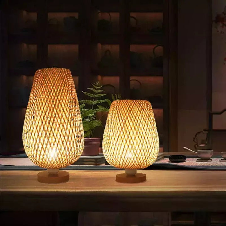 Lampe en Rotin à Poser | Chaleur Tressée - Designix Lampe de chevet 15x21cm