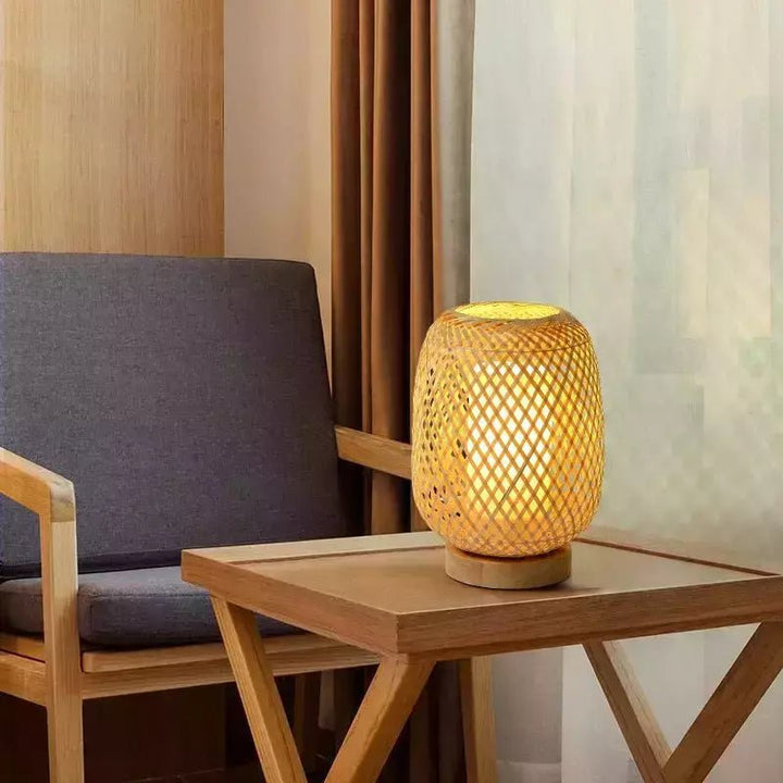 Lampe en Rotin à Poser | Chaleur Tressée - Designix Lampe de chevet 15x21cm