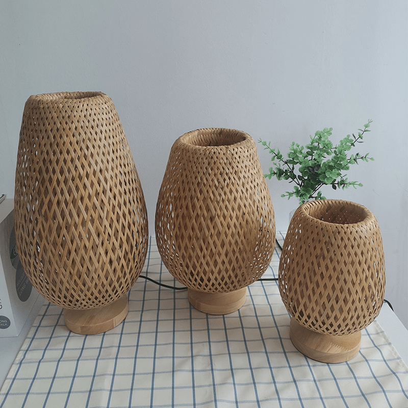 Lampe en Rotin à Poser | Chaleur Tressée - Designix Lampe de chevet 15x21cm