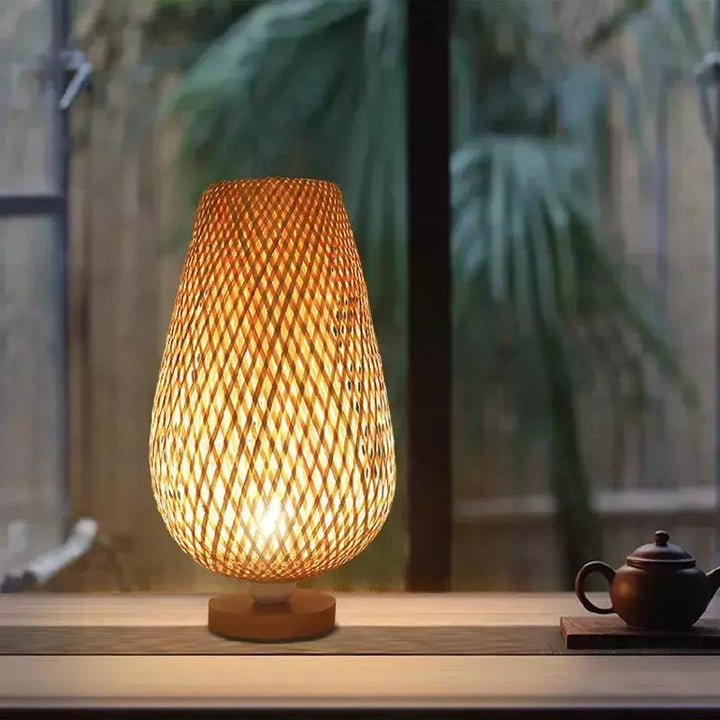 Lampe en Rotin à Poser | Chaleur Tressée - Designix Lampe de chevet 21x43cm