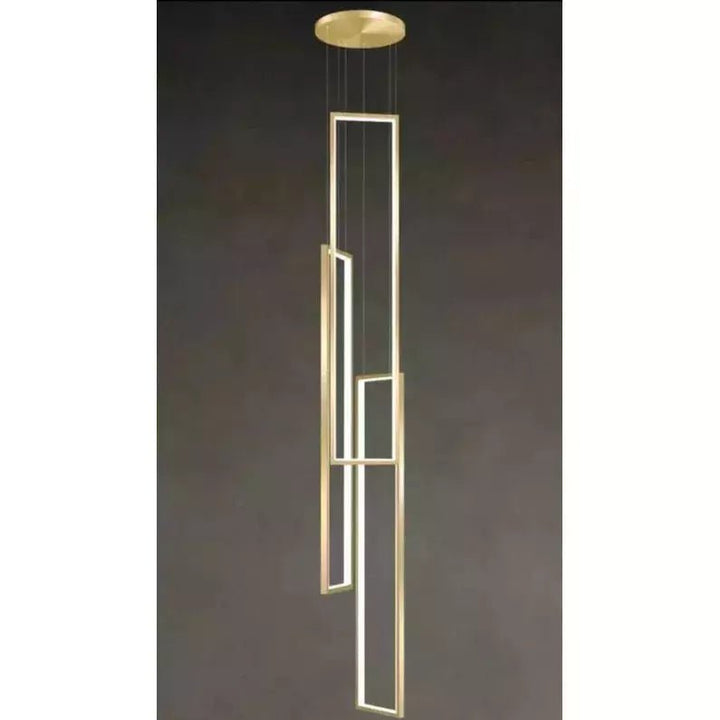 Lampe Plafond Suspendu Rectangulaire | Géométrie Lumineuse - Designix Suspension luminaire 3 Lampes | Doré Télécommande
