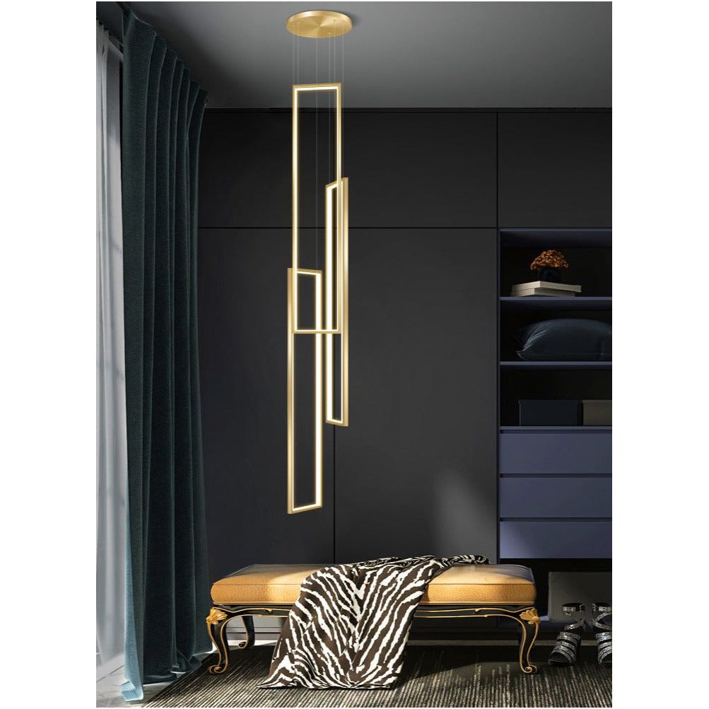 Lampe Plafond Suspendu Rectangulaire | Géométrie Lumineuse - Designix Suspension luminaire 3 Lampes | Noir Télécommande