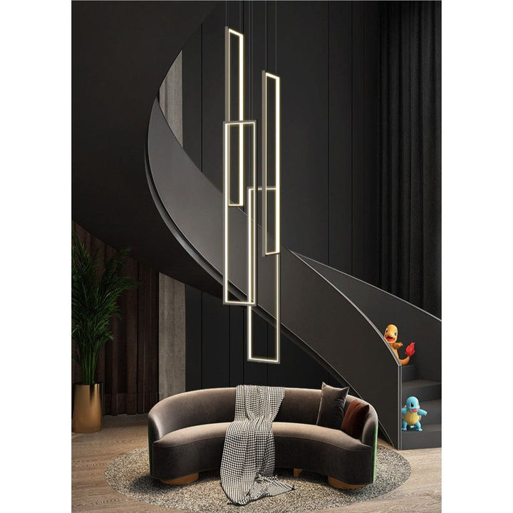 Lampe Plafond Suspendu Rectangulaire | Géométrie Lumineuse - Designix Suspension luminaire 3 Lampes | Noir Télécommande