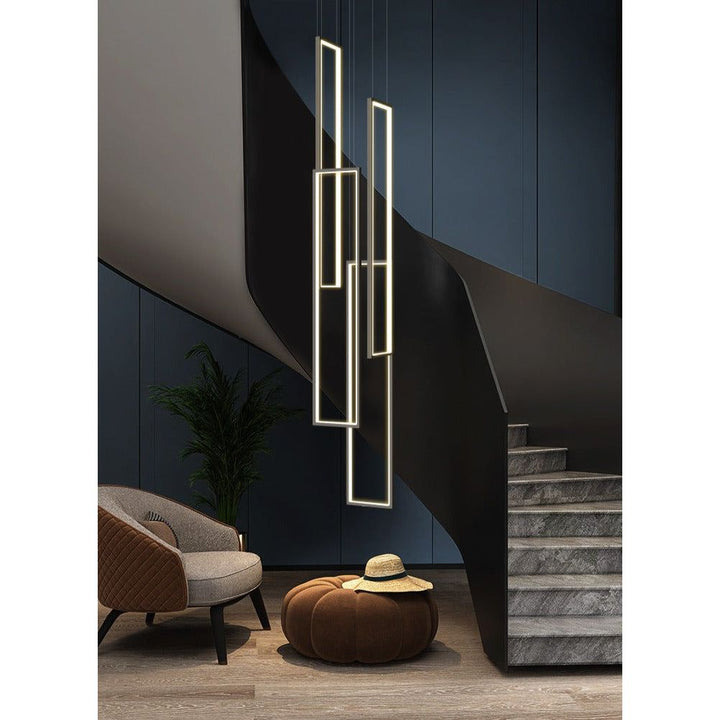 Lampe Plafond Suspendu Rectangulaire | Géométrie Lumineuse - Designix Suspension luminaire 3 Lampes | Noir Télécommande