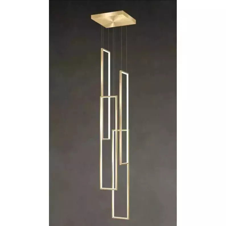 Lampe Plafond Suspendu Rectangulaire | Géométrie Lumineuse - Designix Suspension luminaire 4 Lampes | Doré Télécommande