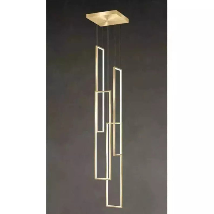 Lampe Plafond Suspendu Rectangulaire | Géométrie Lumineuse - Designix Suspension luminaire 4 Lampes | Doré Télécommande