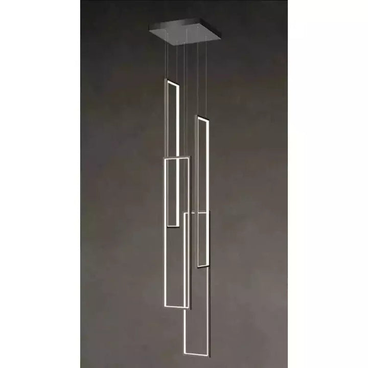 Lampe Plafond Suspendu Rectangulaire | Géométrie Lumineuse - Designix Suspension luminaire 4 Lampes | Noir Télécommande