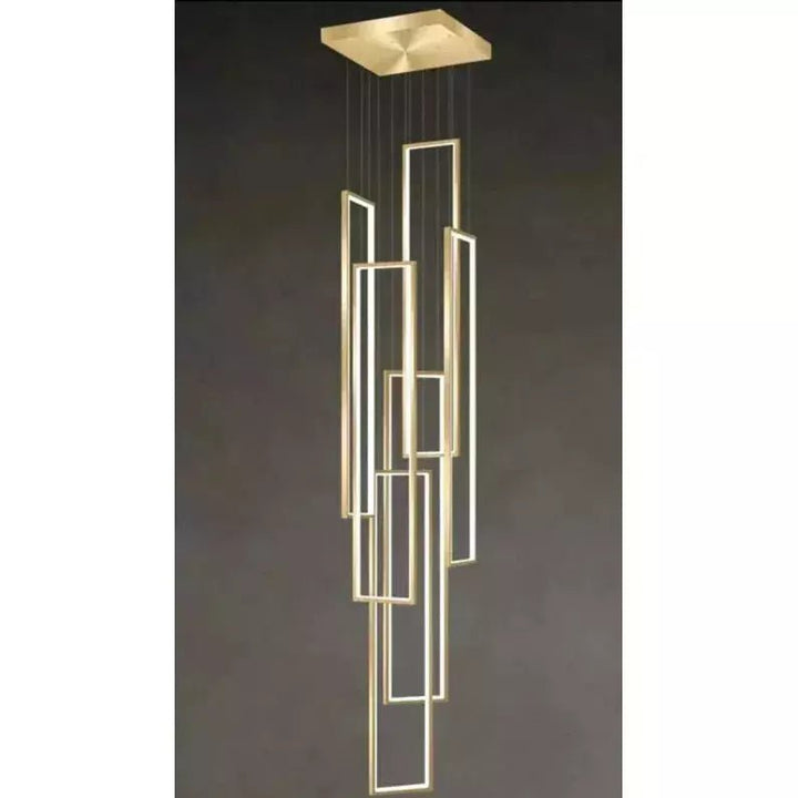Lampe Plafond Suspendu Rectangulaire | Géométrie Lumineuse - Designix Suspension luminaire 6 Lampes | Doré Télécommande