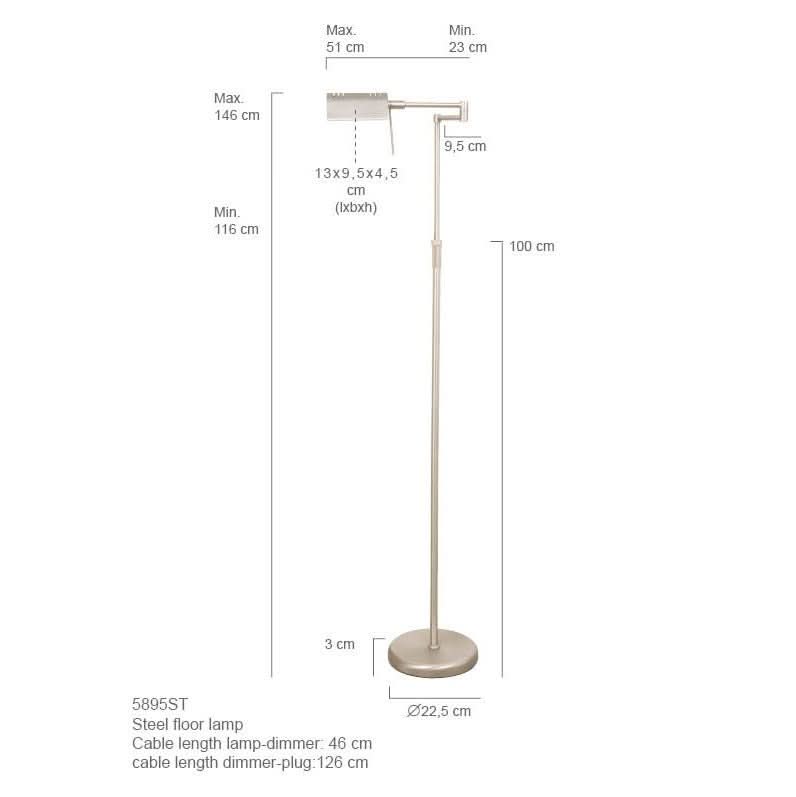 Lampe Sol Réglable Acier Brossé | Tyla - Designix Luminaire
