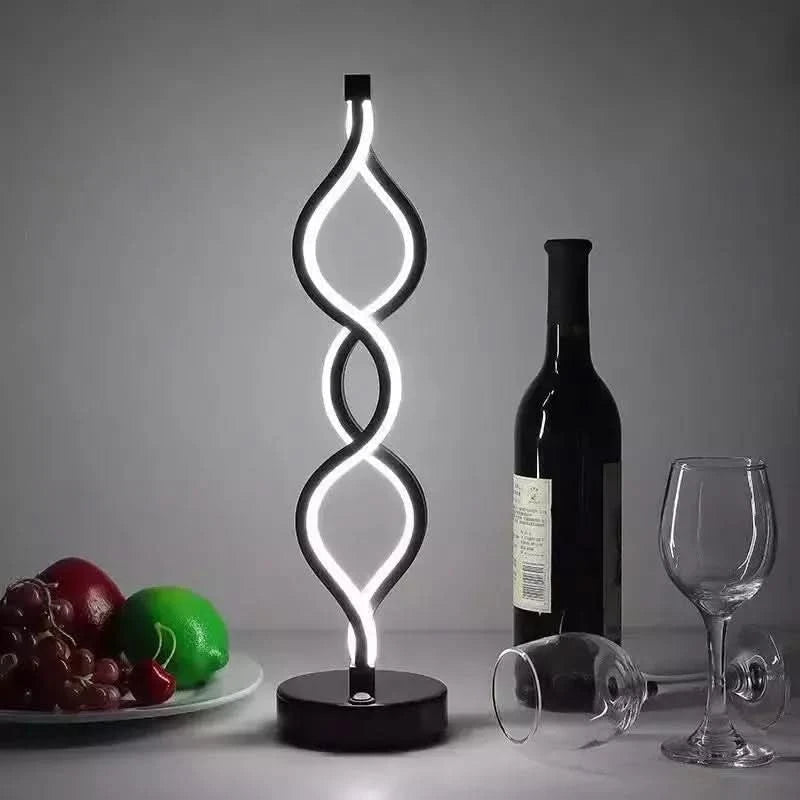 Lampe Spirale LED | Helix Lumineuse - Designix Lampe de chevet Double Spirale Noir Blanc Chaud