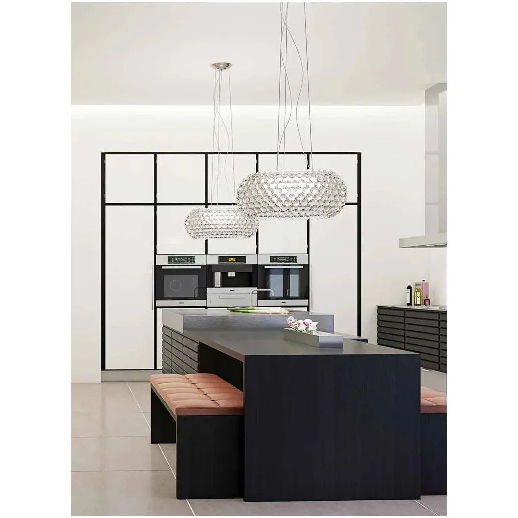 Lampe Suspension Cuisine Verre | Éclat Contemporain - Designix Suspension luminaire Ambre Diamètre 35cm Blanc Froid (6500K)