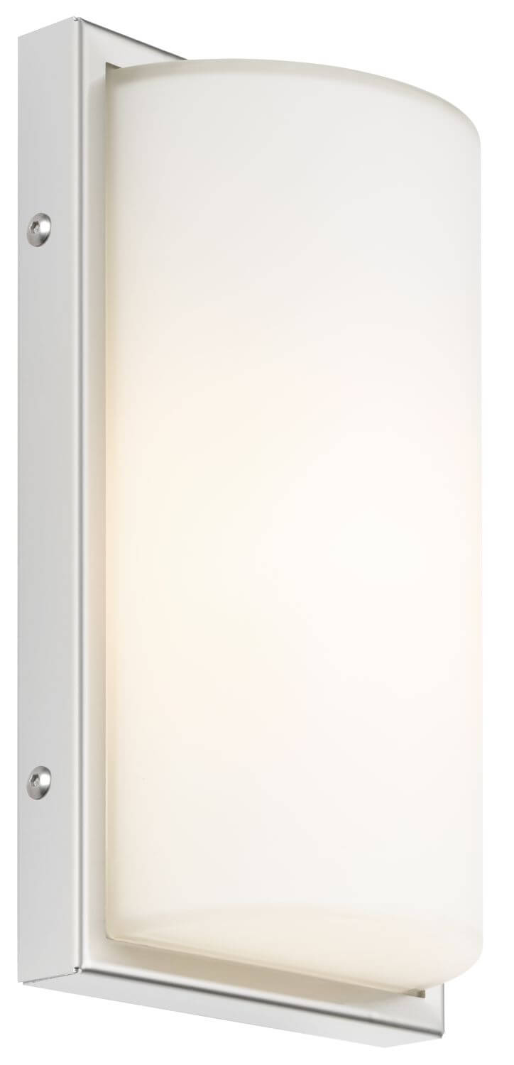 Applique extérieure allumée, diffuseur en verre blanc illuminé sur fond neutre