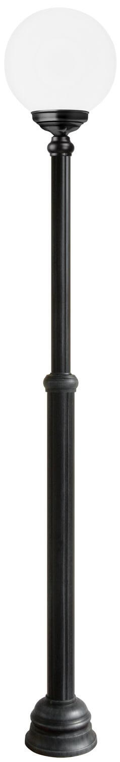 Même luminaire noir, deuxième vue centrée sur le globe et le pied.