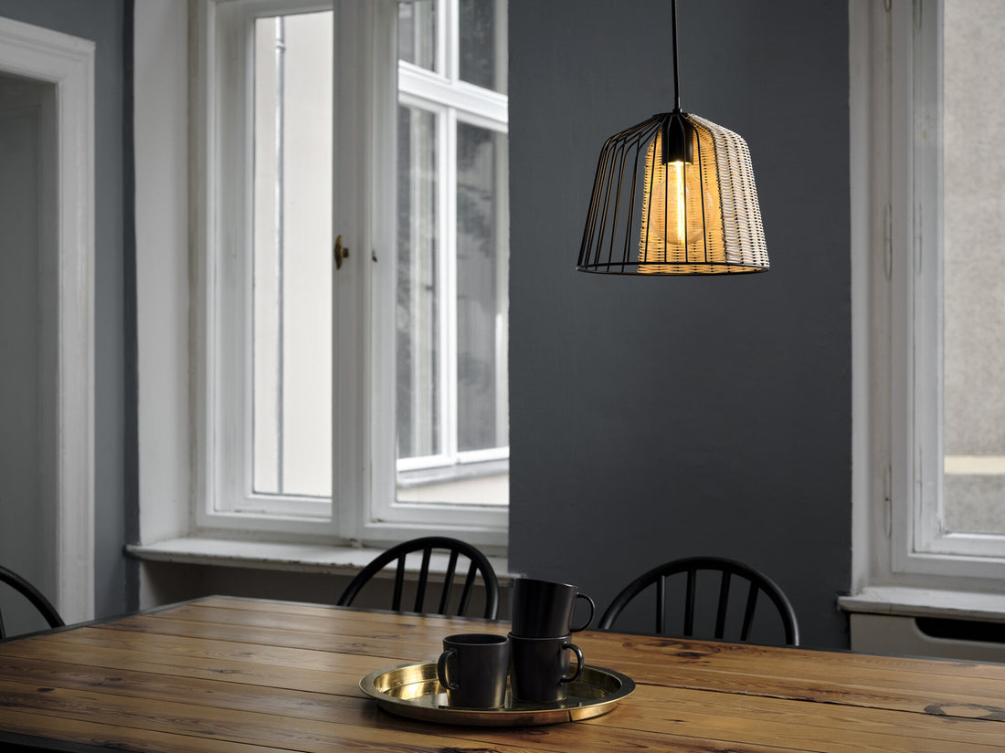 Suspension Cage Bell noire et marron, rotin