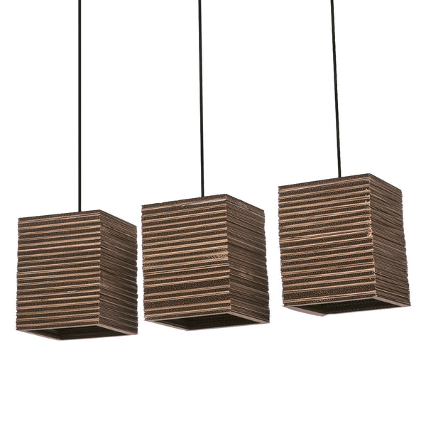 Suspension Cardboard Square marron, 3 lumières