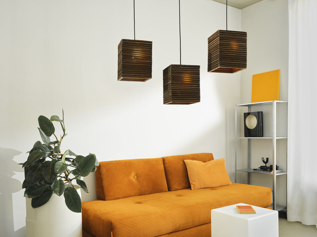Suspension Cardboard Square marron, 3 lumières