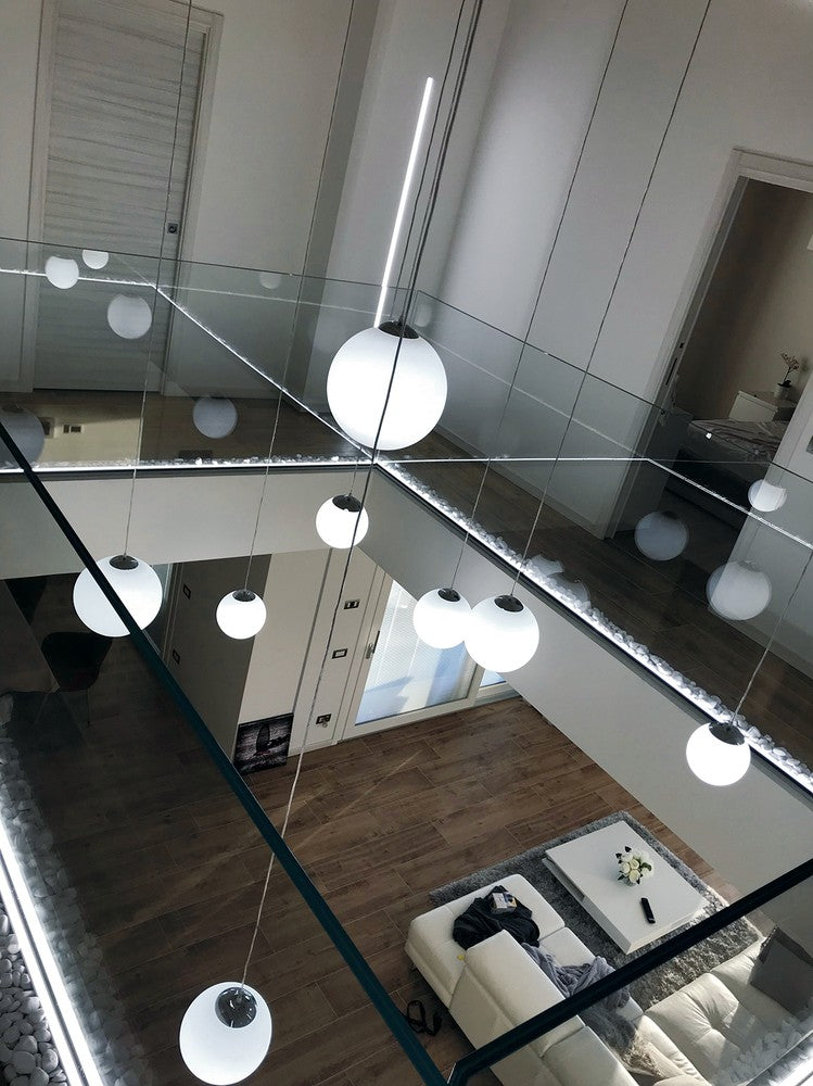 Suspension City blanche et chromée, verre