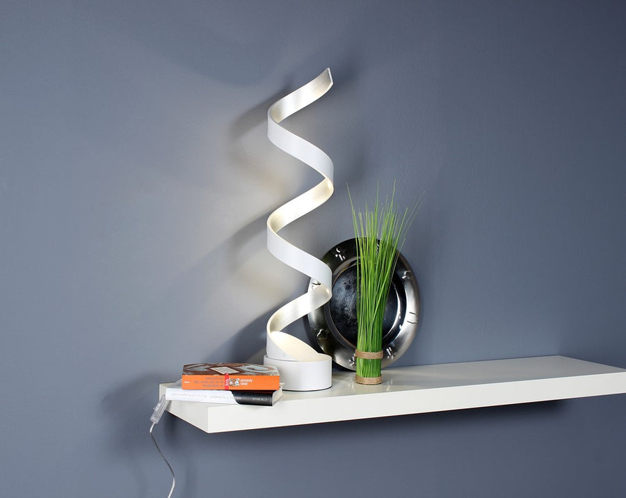 Lampe à poser Helix blanche et argentée