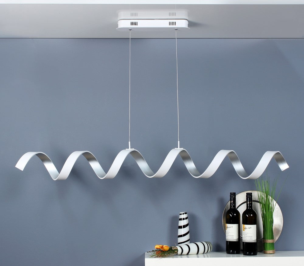 Suspension Helix blanche et argentée, L 125 cm