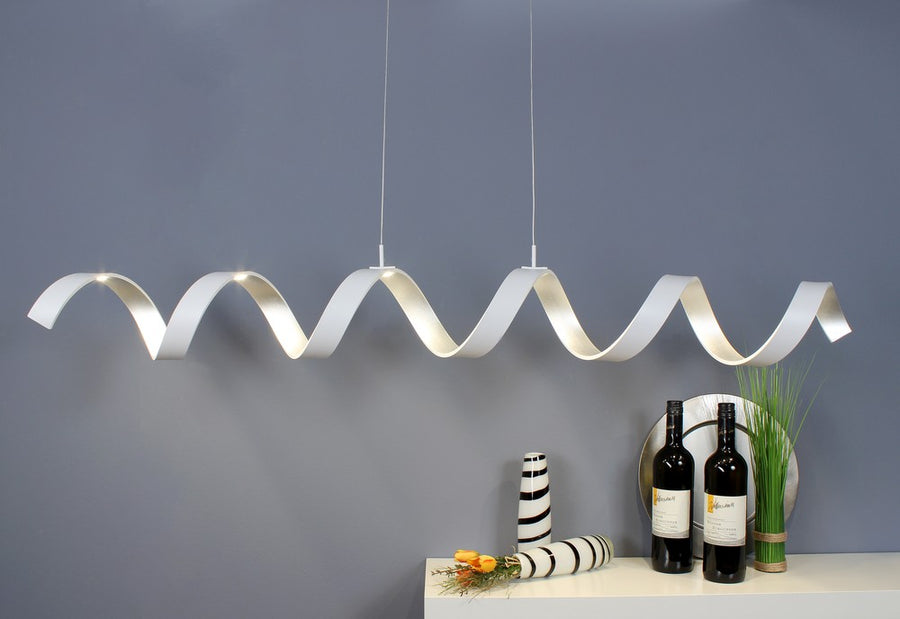 Suspension Helix blanche et argentée, L 125 cm