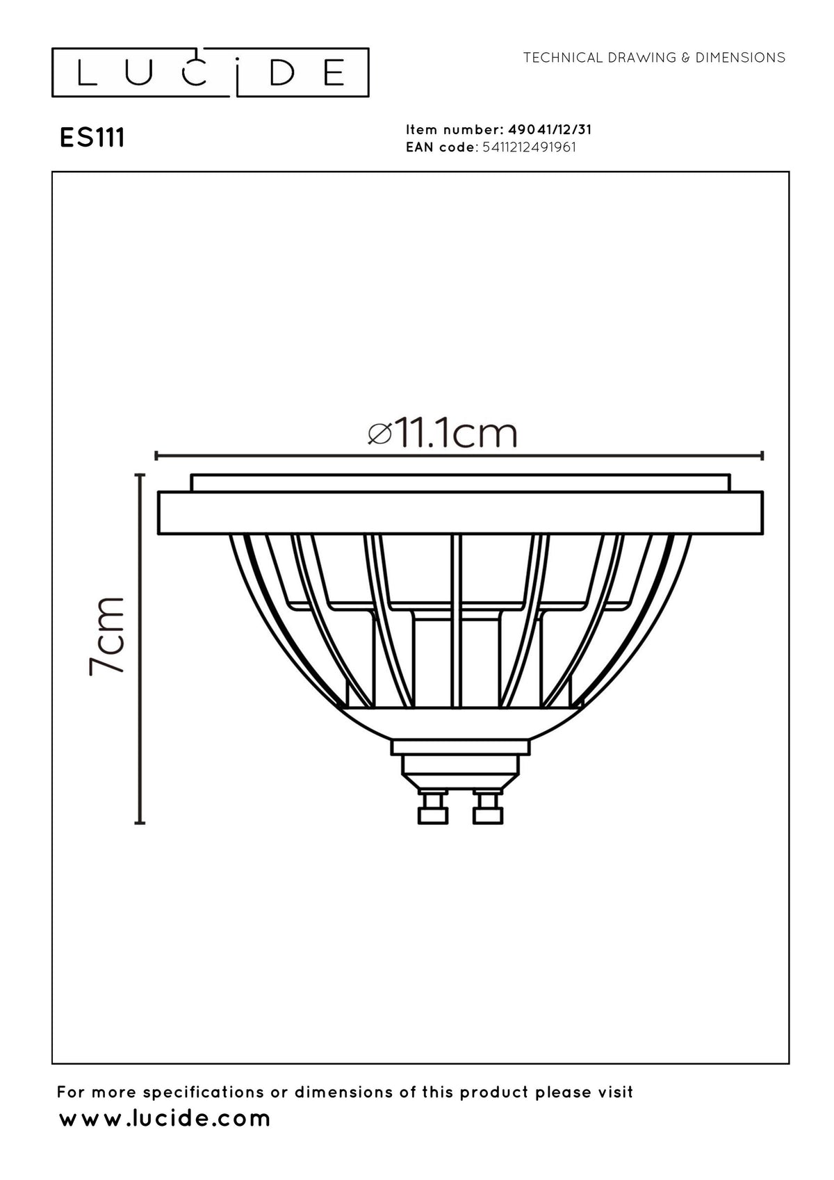 Ampoule LED GU10 réflecteur blanche, 12 W | Lucide