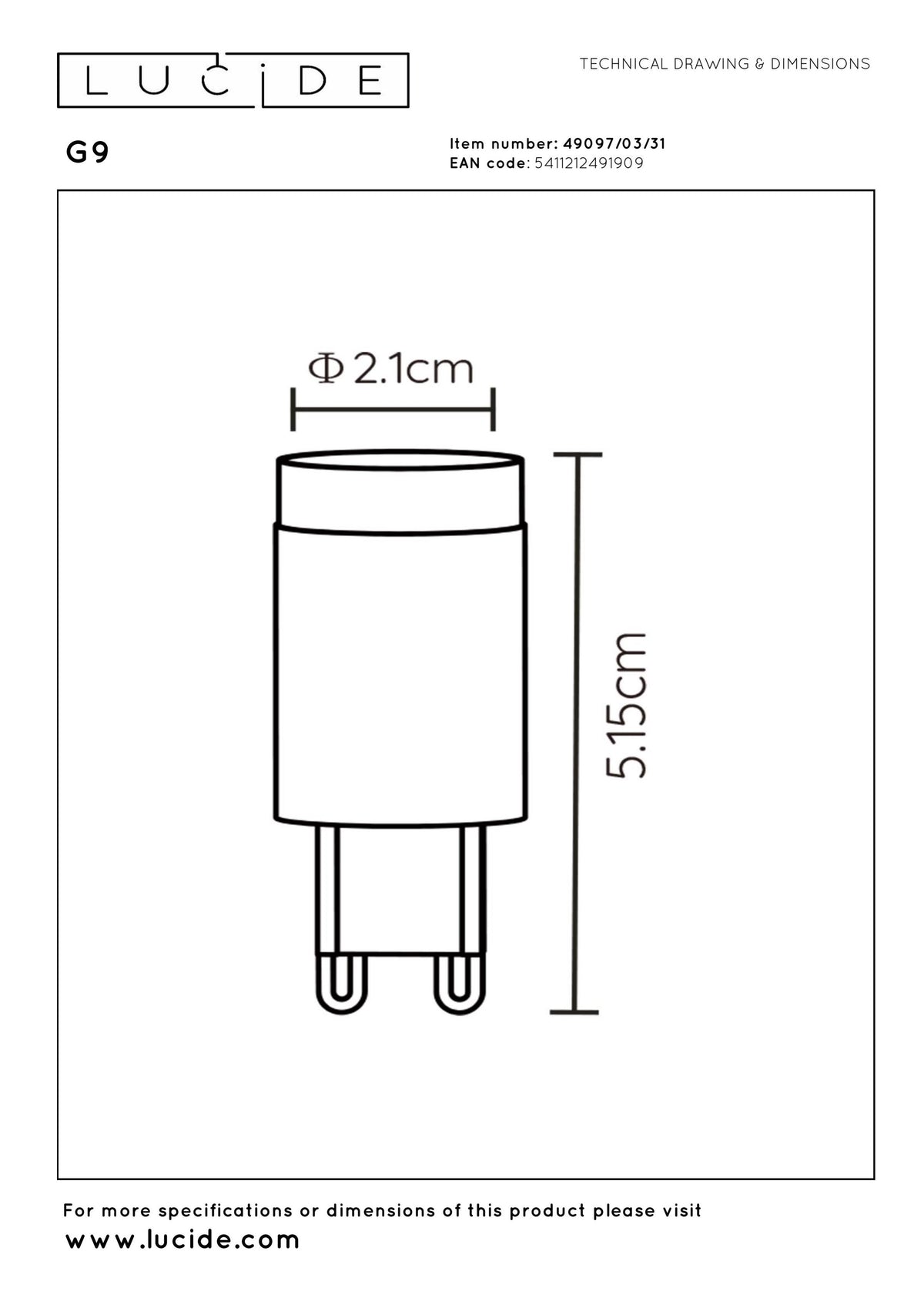 Ampoule LED G9 blanche, 3 W | Lucide