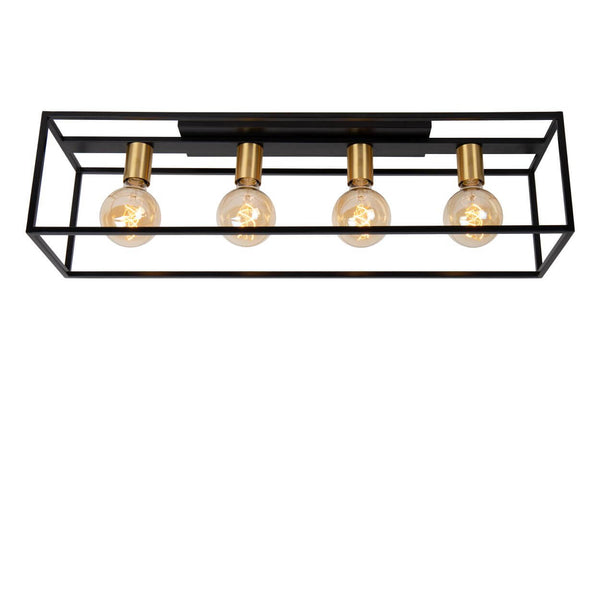 Plafonnier Ruben 4 lumières noir et doré mat, L 80 cm
