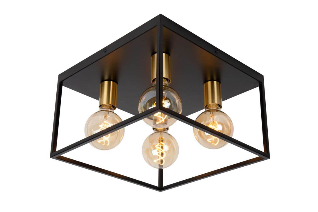 Plafonnier Ruben 4 lumières noir et doré mat, L 36 cm