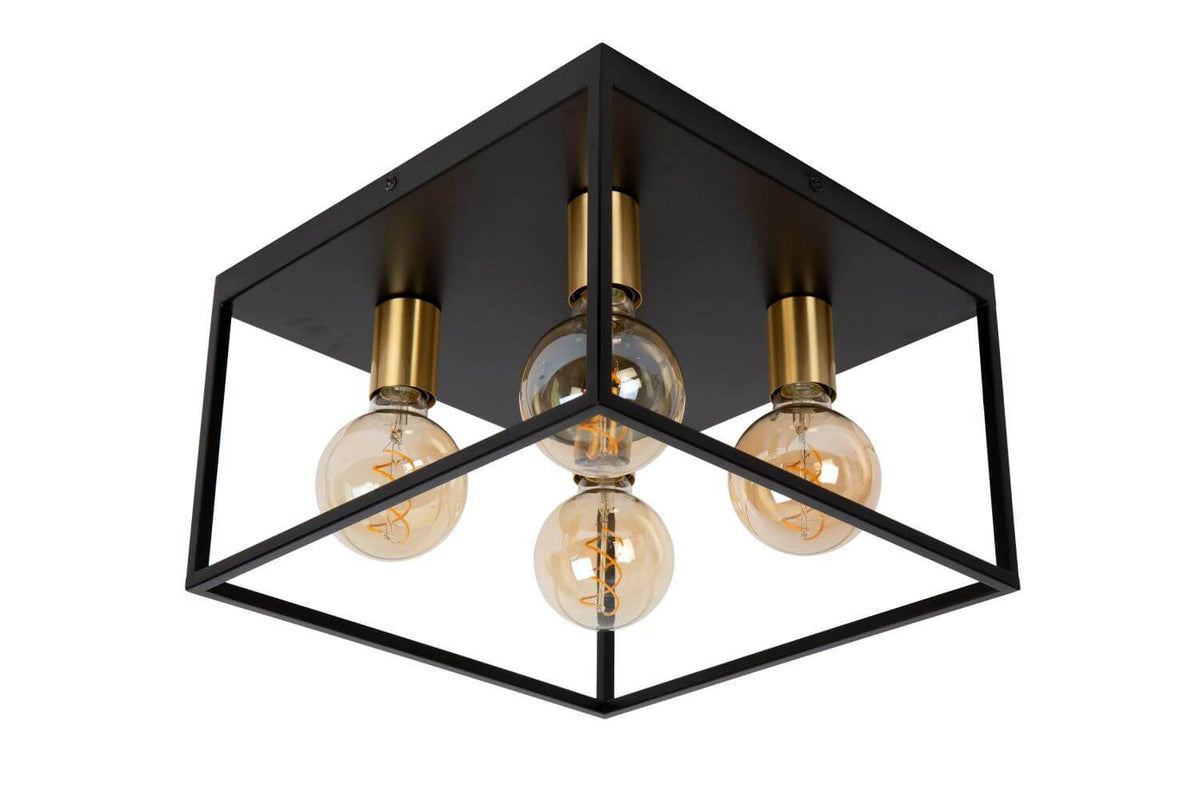 Plafonnier Ruben 4 lumières noir et doré mat, L 36 cm